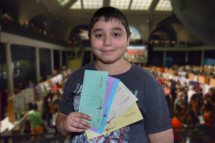 Boy with vouchers